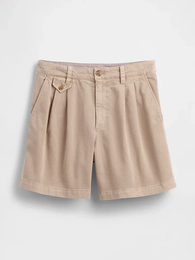 6" midhöga plisserade shorts i twill