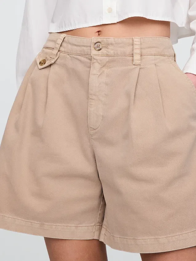 6" midhöga plisserade shorts i twill