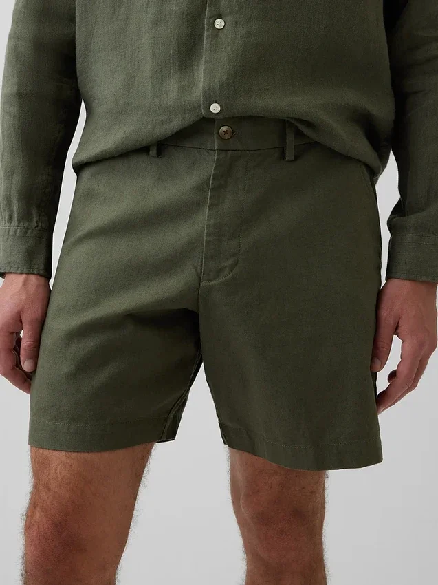 7,5" Shorts i linne-bomullsblandning