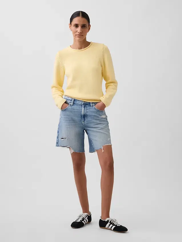 8" Bermudashorts i denim med medelhög midja och lös passform