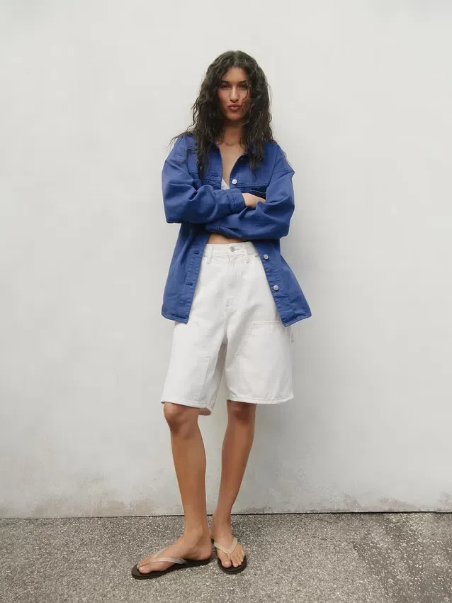 9" lösa denimshorts i snickarstil
