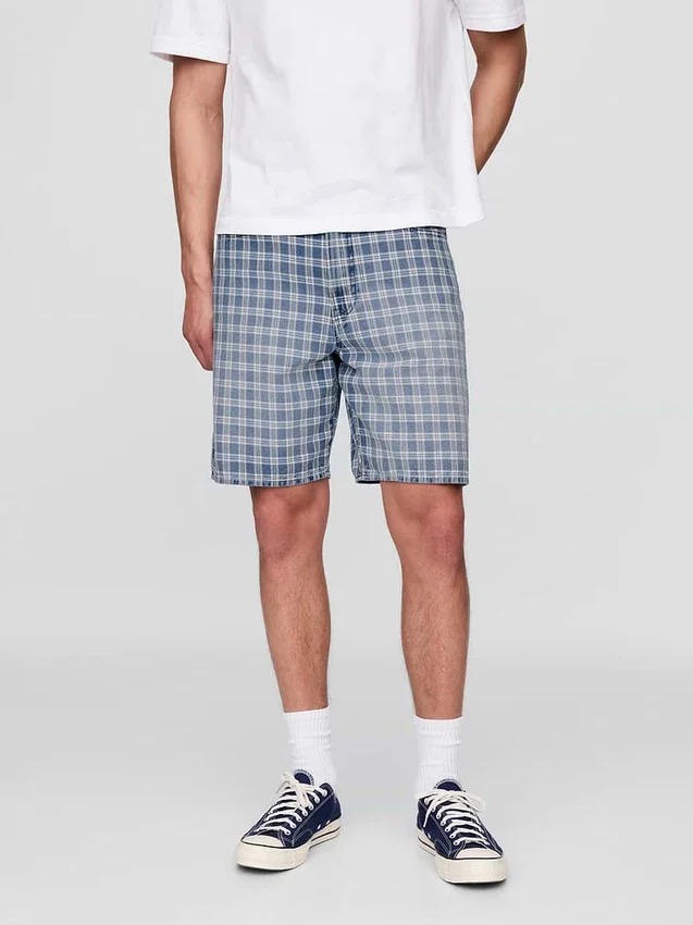 90-talsinspirerade, lösa jeansshorts i rutmönster