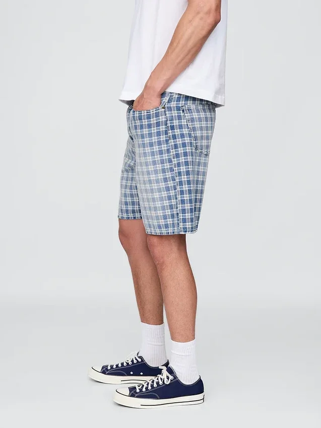 90-talsinspirerade, lösa jeansshorts i rutmönster