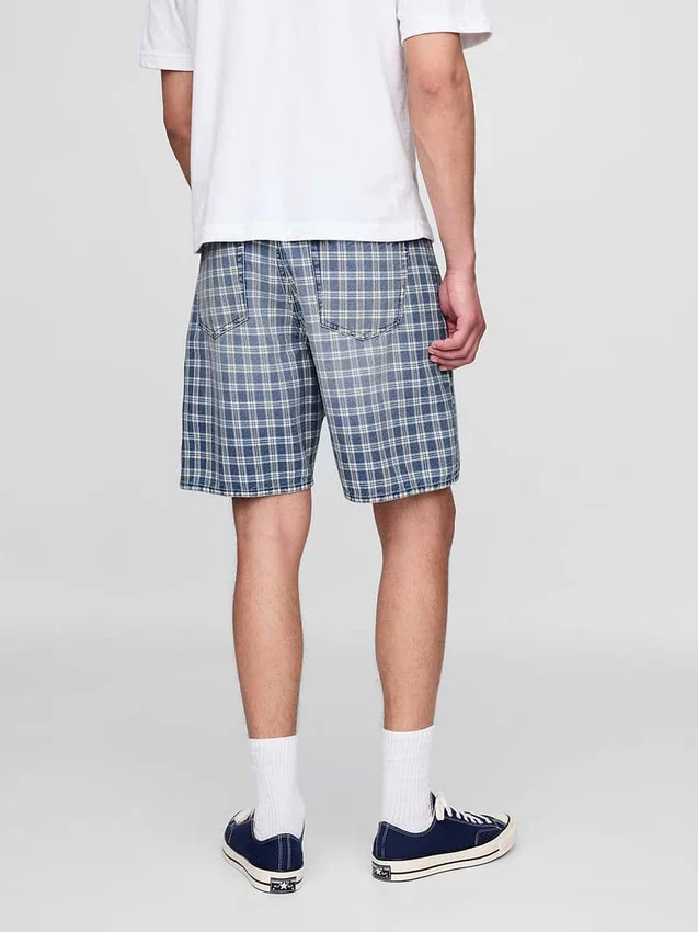 90-talsinspirerade, lösa jeansshorts i rutmönster