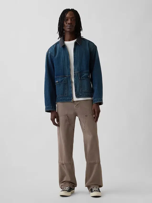 90-talsinspirerade, lösa snickarjeans med dubbla knän