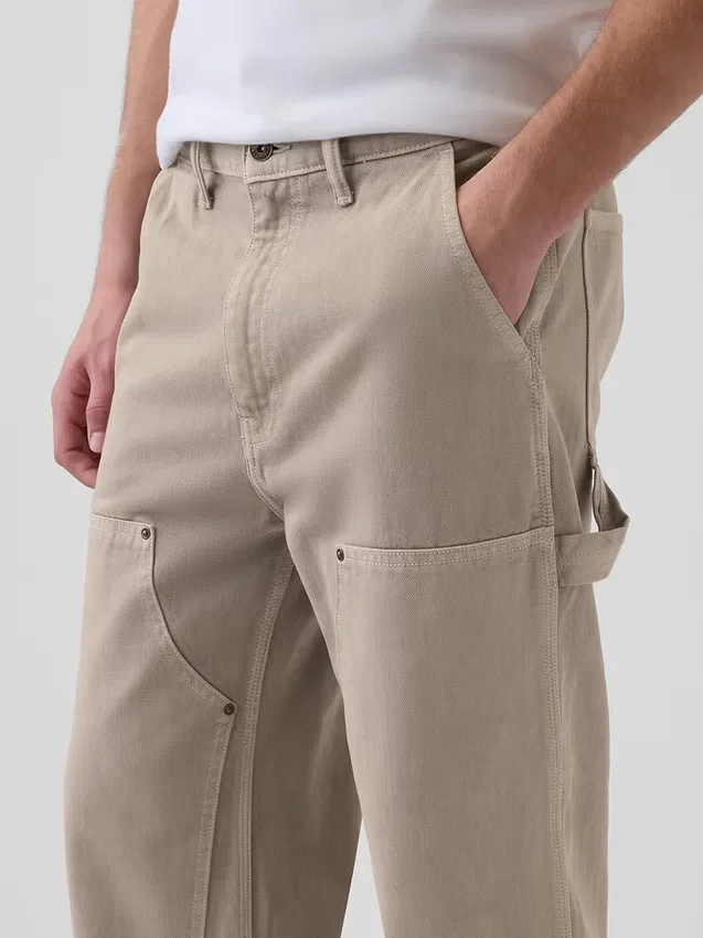 90-talsinspirerade, lösa snickarjeans med dubbla knän