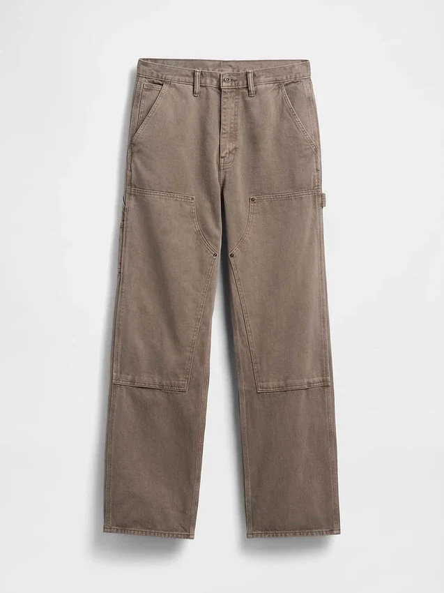 90-talsinspirerade, lösa snickarjeans med dubbla knän
