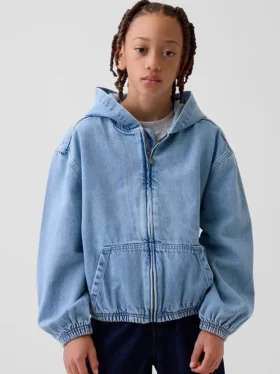 Avslappnad denimjacka med huva för barn