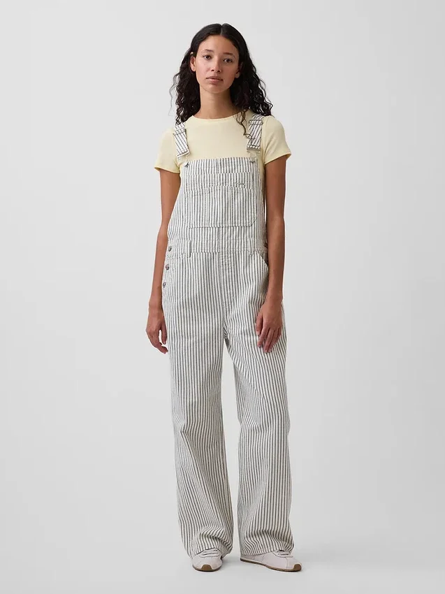 Avslappnad overall i randig denim