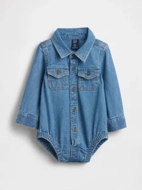 Baby Bodysuit i denim med knappar
