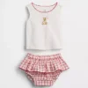 Baby Brannan Bear-set med linne och rutig skort