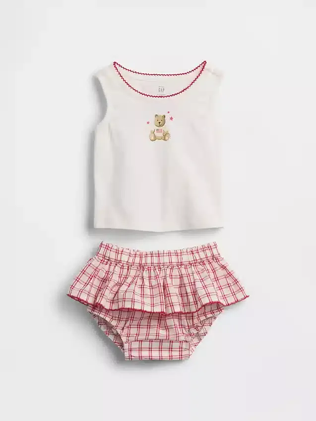 Baby Brannan Bear-set med linne och rutig skort