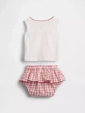 Baby Brannan Bear-set med linne och rutig skort