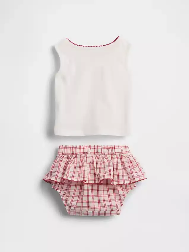 Baby Brannan Bear-set med linne och rutig skort