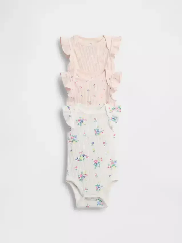 Baby First Favorites Bodysuit med volanger i fin ribb (3-pack)