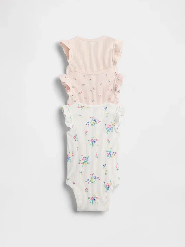 Baby First Favorites Bodysuit med volanger i fin ribb (3-pack)