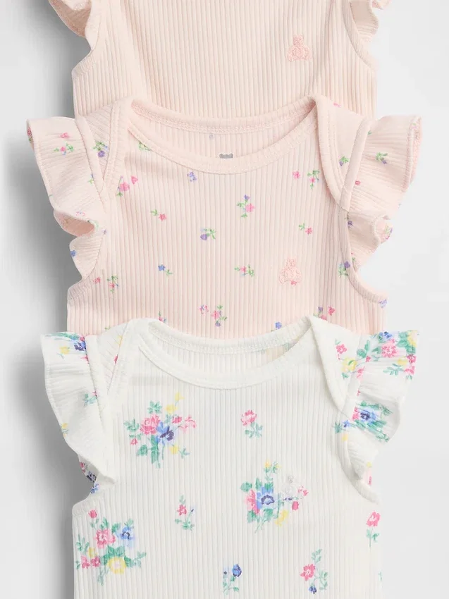 Baby First Favorites Bodysuit med volanger i fin ribb (3-pack)