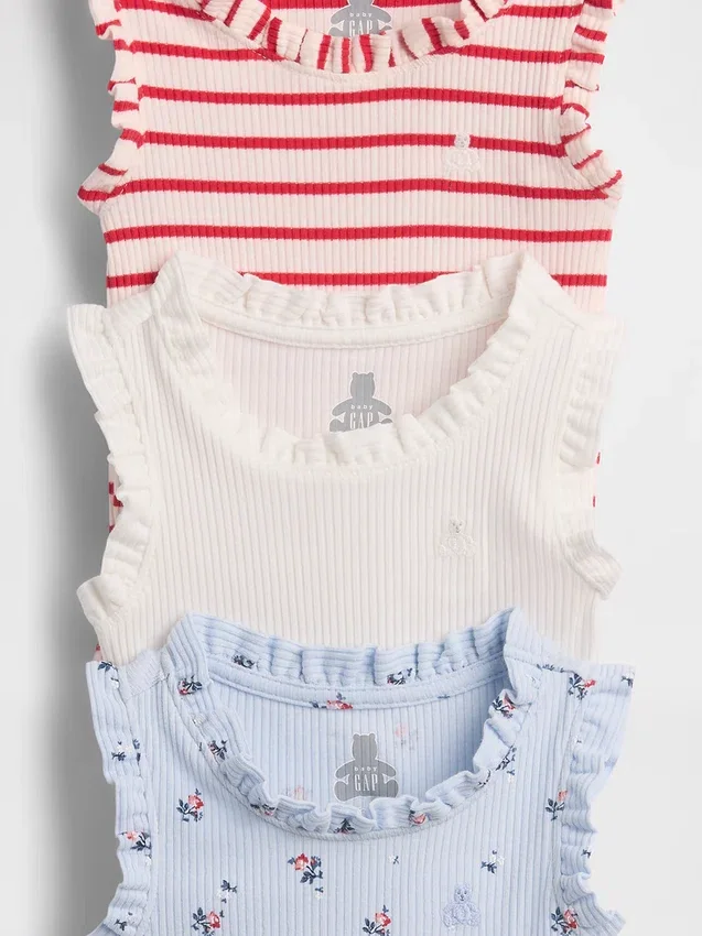 Baby First Favorites Tinyrib Ruffle Tank Bodysuit (3-pack)