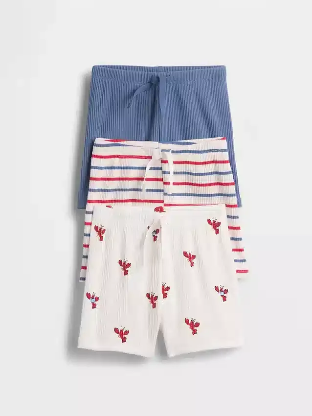 Baby First Favorites Tinyrib Stripe Pull-On Shorts (3-pack)