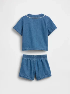 Baby-klädset i denim i varsity-stil