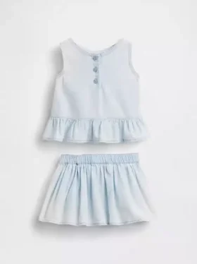 Baby-klädset i denim med rosett