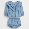 Baby-klädset i denim med volanger