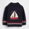 Baby-sjalcardigan i marint tema
