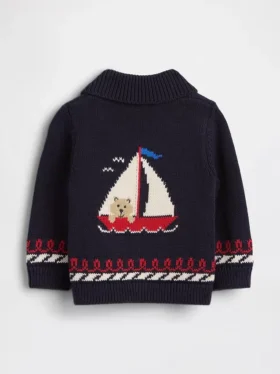Baby-sjalcardigan i marint tema