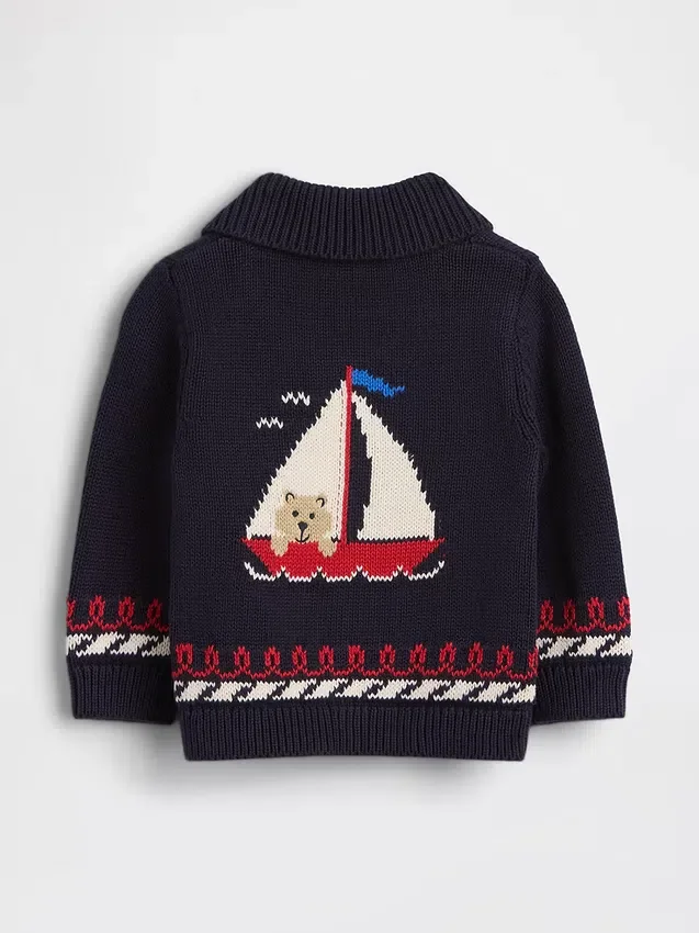 Baby-sjalcardigan i marint tema