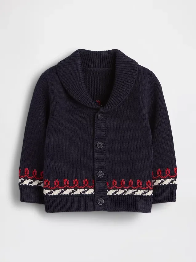 Baby-sjalcardigan i marint tema