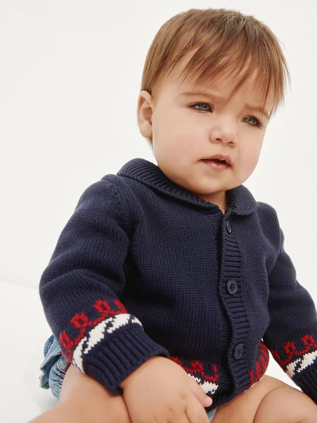 Baby-sjalcardigan i marint tema