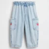 Baby & Småbarn-jeans i jordgubbsmönster med dragkedja och cargofickor