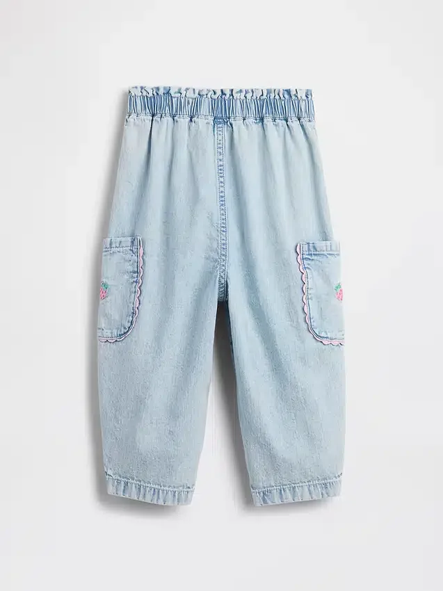 Baby & Småbarn-jeans i jordgubbsmönster med dragkedja och cargofickor