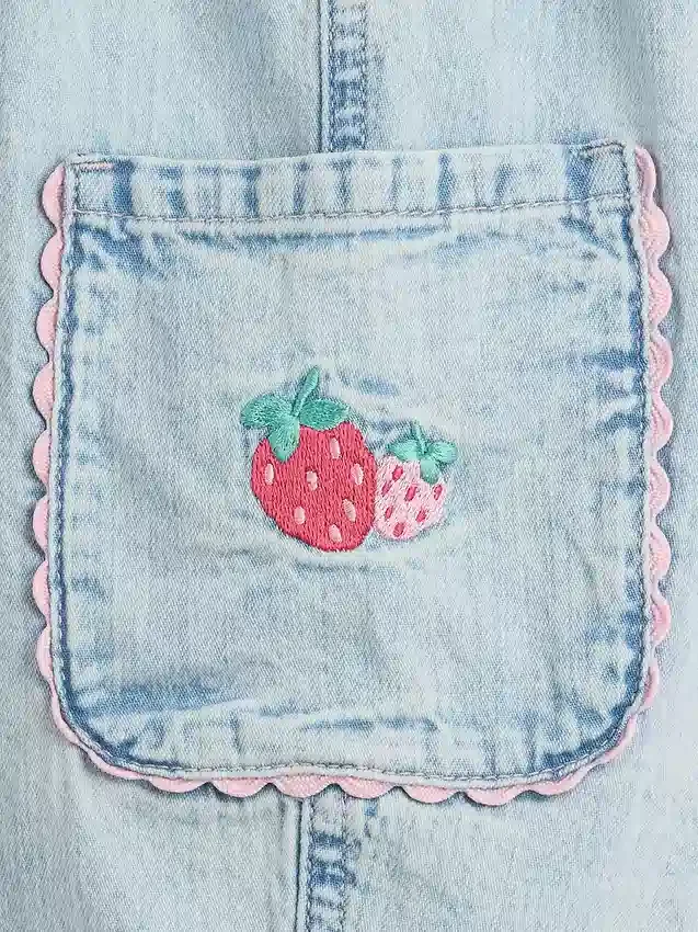 Baby & Småbarn-jeans i jordgubbsmönster med dragkedja och cargofickor