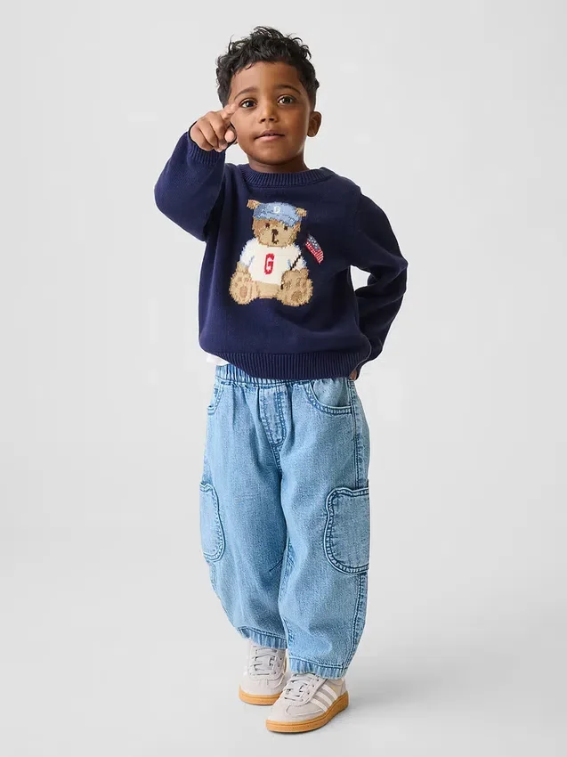 Baby & Småbarn-jeans med fickor och dragkedja i Brannan Bear-design
