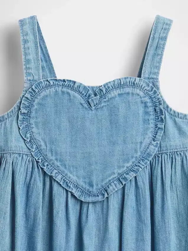 Baby & Småbarn-klänning i denim med hjärtmönster och spaghettiband