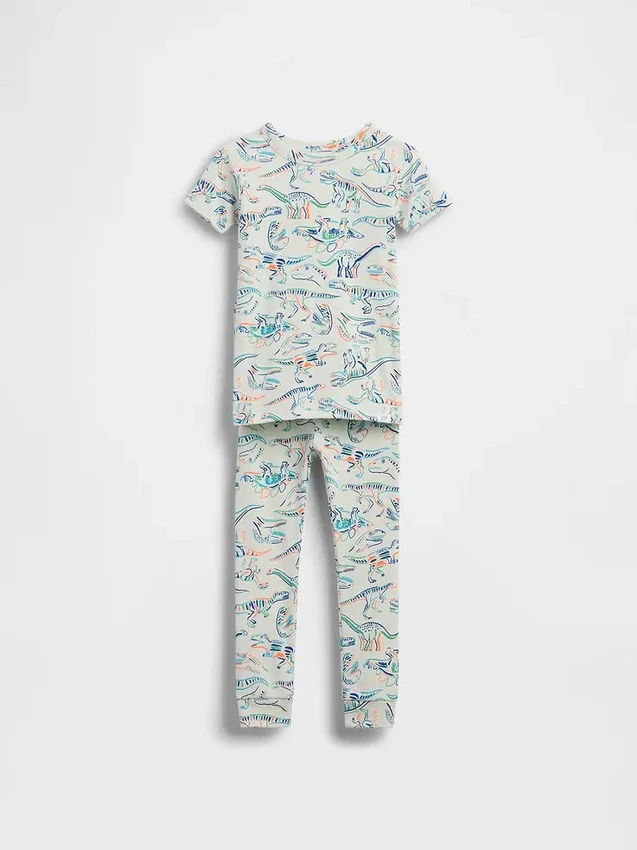 Baby & Småbarn-pyjamas-set i ekologisk borstad bomull med dinosauriemotiv för spädbarn och småbarn