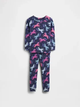 Baby & Småbarn-pyjamas-set i ekologisk borstad bomull med enhörningsmotiv för spädbarn och småbarn