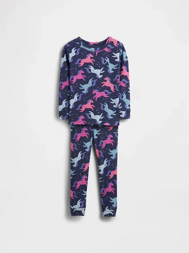 Baby & Småbarn-pyjamas-set i ekologisk borstad bomull med enhörningsmotiv för spädbarn och småbarn