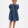 Baby & Småbarns denim-klänning med puffärmar och rosett