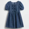 Baby & Småbarns denim-klänning med puffärmar och rosett