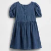 Baby & Småbarns denim-klänning med puffärmar och rosett