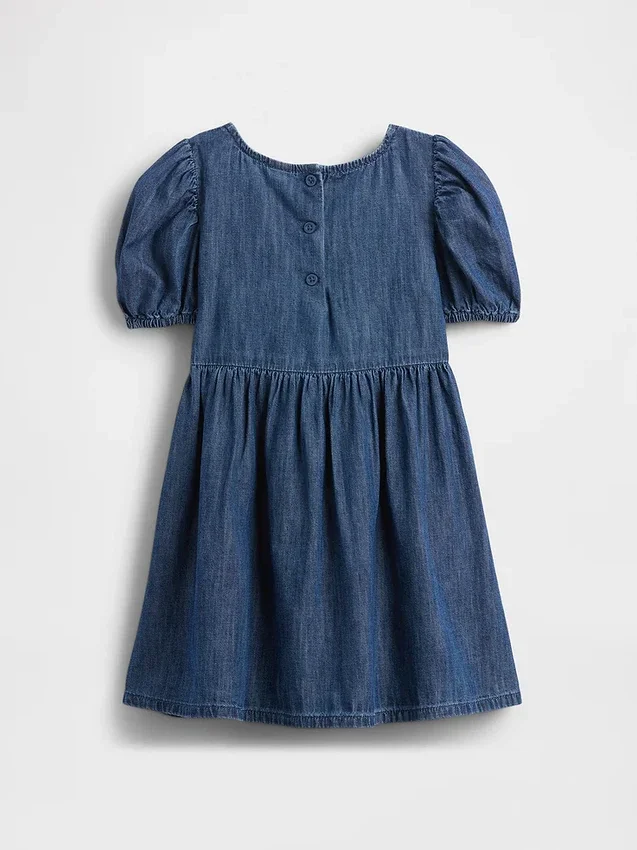 Baby & Småbarns denim-klänning med puffärmar och rosett