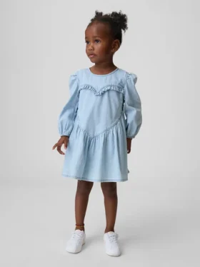 Baby & Småbarns denim-klänning med volanger och hjärtmotiv