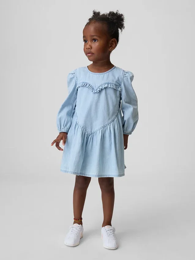 Baby & Småbarns denim-klänning med volanger och hjärtmotiv