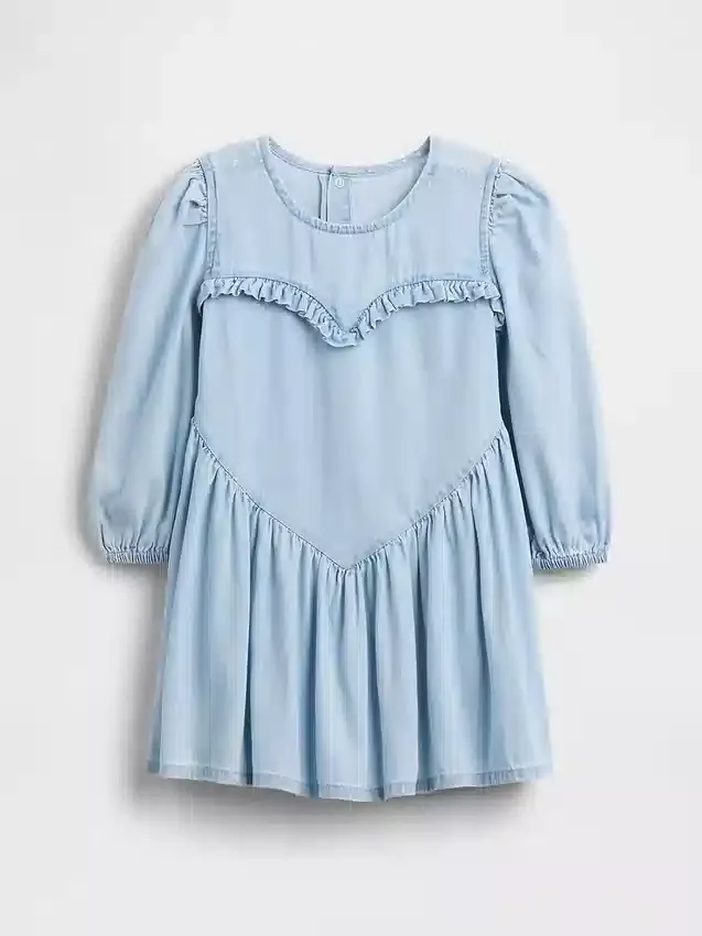 Baby & Småbarns denim-klänning med volanger och hjärtmotiv