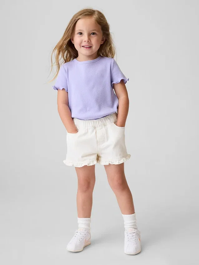 Baby & Småbarns denim shorts med volanger och dragkedja