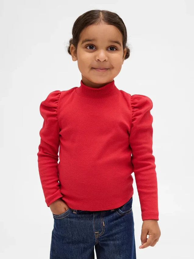 Baby & Småbarnströja med puffärmar, ribbad och hög hals
