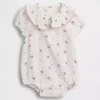 Babybodysuit i bomullsgasväv med blommönster och krage