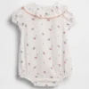 Babybodysuit i bomullsgasväv med blommönster och krage